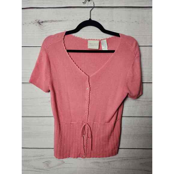 First Issue Womens V Neck Button Down Knitted Shirt Short Sleeve Pink Size Small - Picture 1 of 5